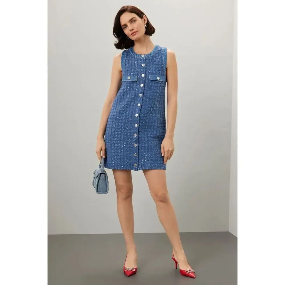 Sandro Palmare Sleeveles Sequin Dress in Blue Size 40